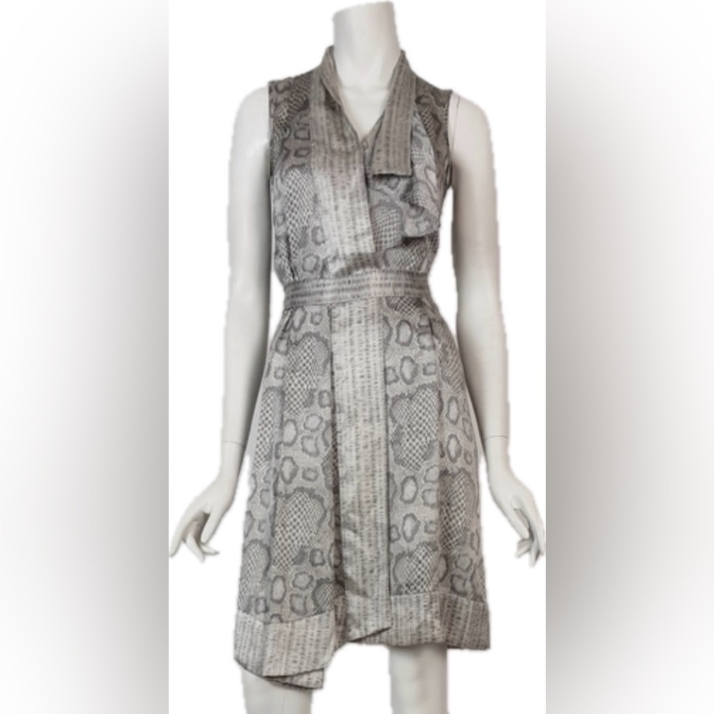 ANTONIO MELANI 100% Silk Faux Wrap Snake Skin Gray Patterned Dress